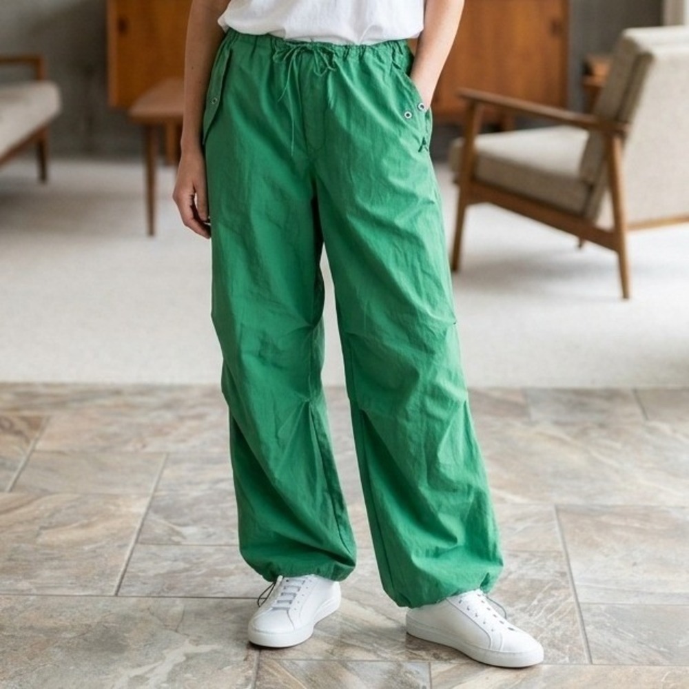 LA Hearts Green Cotton Parachute Pants Wide Leg Drawstring S Urban Hip Hop